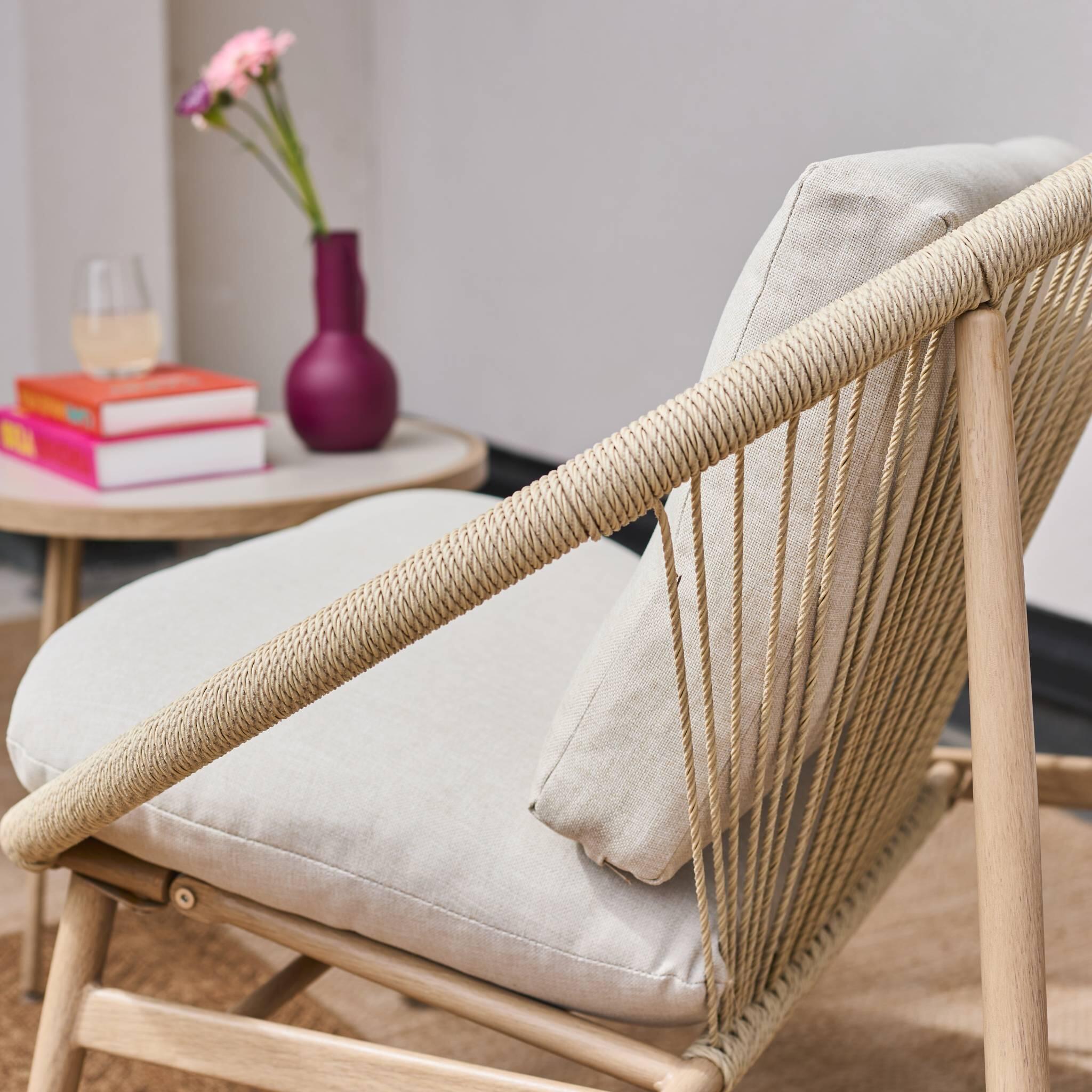 Conjunto de jardim de poltronas de jardim com mesa de aço e rattan, Bege 5/5