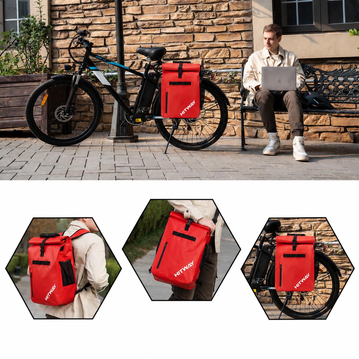 Sac de vélo étanche 29L Rouge pour porte-bagages arrière 4/4
