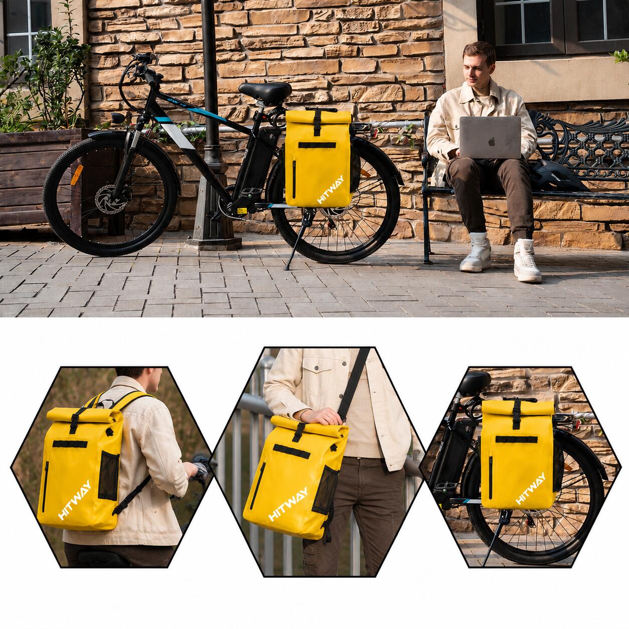 Waterdichte 29L fietstas voor bagagedrager achter Geel 4/4