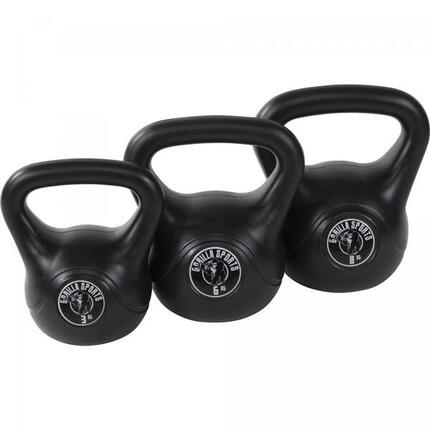 LOT DE 3 KETTLEBELLS NOIRS EN PLASTIQUE | MUSCULATION | 3KG, 6KG ET 8KG