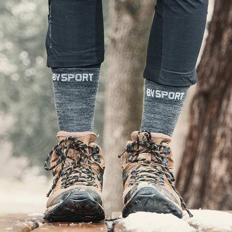 Chaussettes trekking Bv Sport Double GR Haute Merinos Gris / Noir 2/2