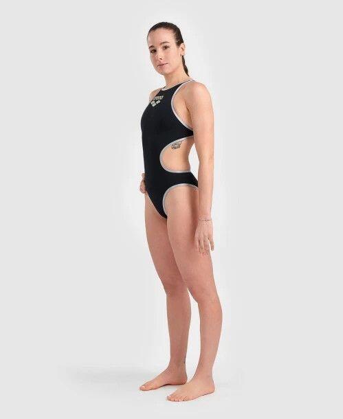 Traje de baño Arena One Big Logo Mujer Negro Plata 3/7