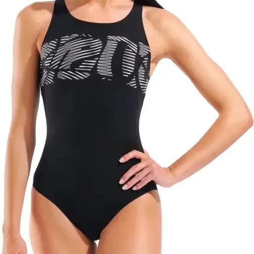 Arena Graphic V Back Swimsuit Black/White Women