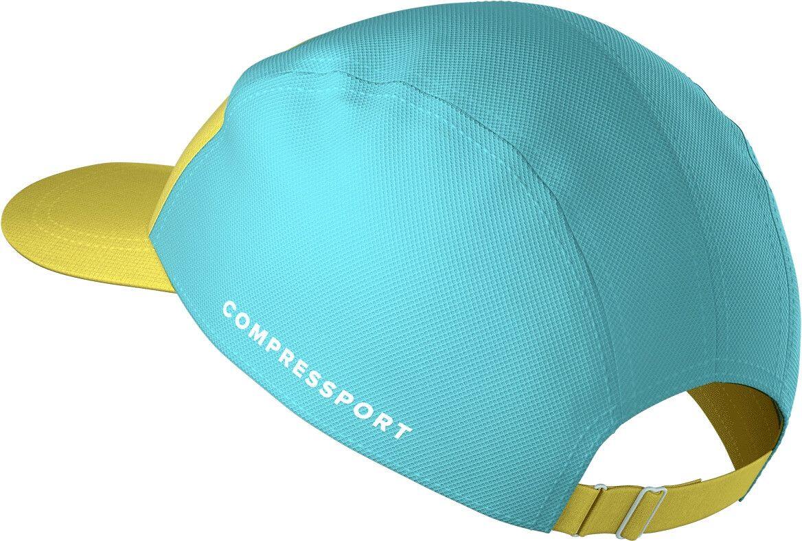 Gorra Compressport de 5 paneles, amarilla y azul 3/4