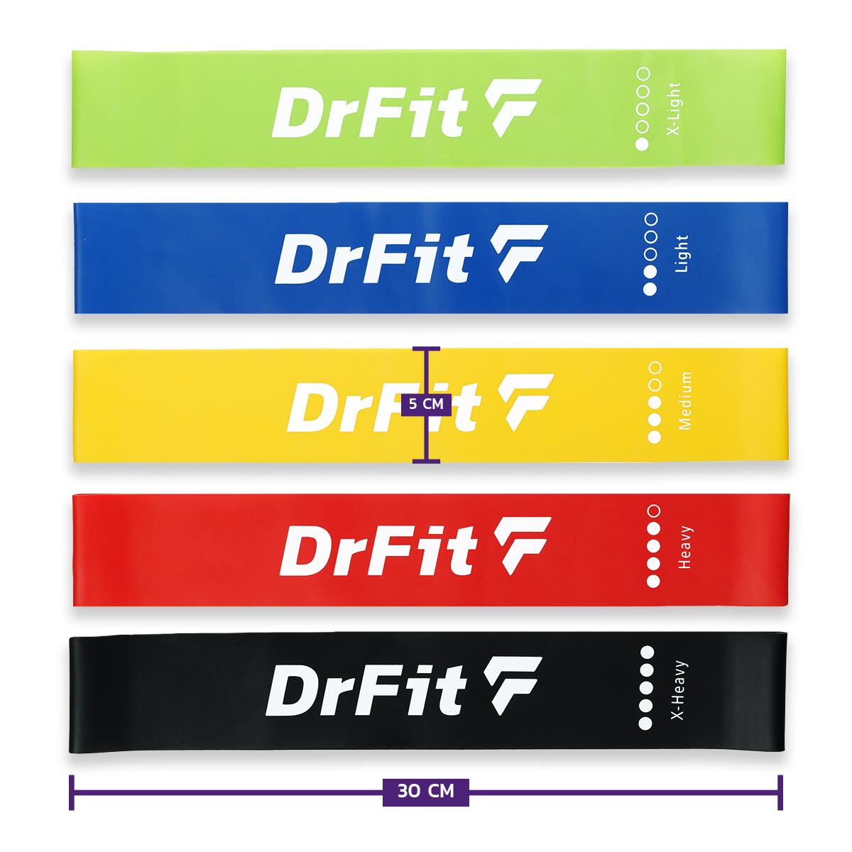 Gumy mini band do ćwiczeń fitness lateksowe 5 szt. DrFit 3/7