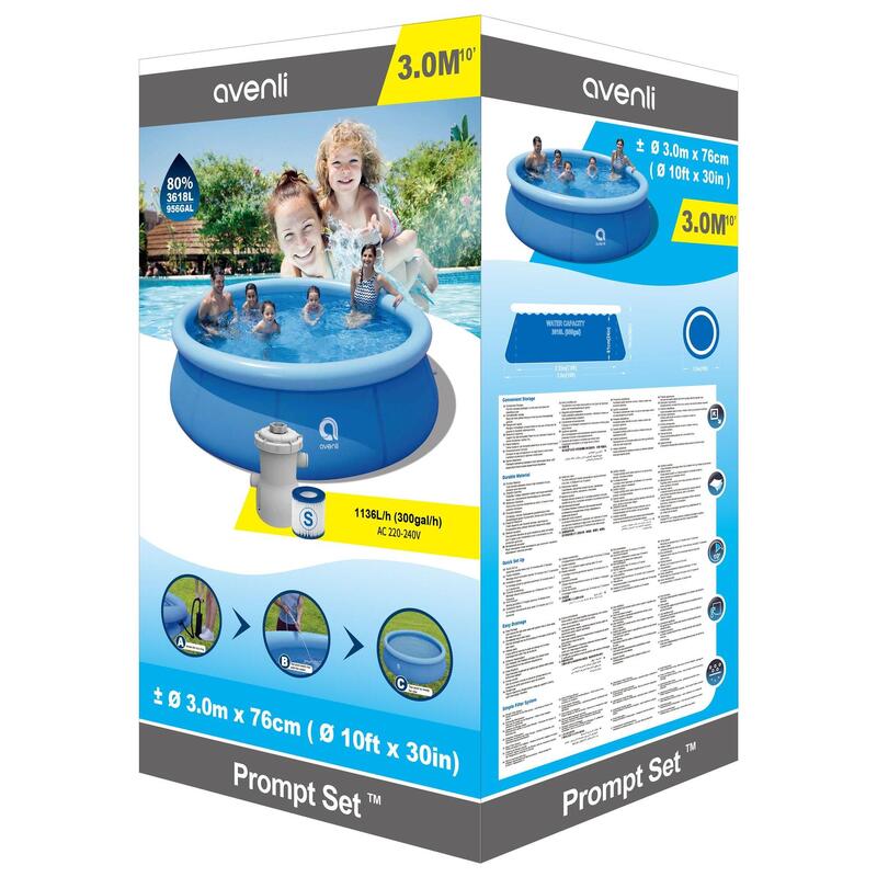 Piscina gonflabila Avenli 300x76cm, albastra, pompa cu filtru inclusa