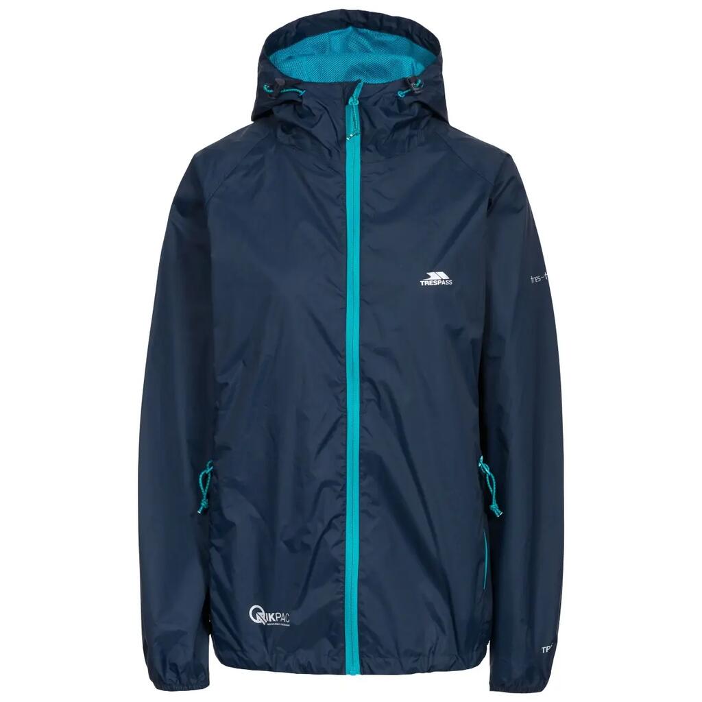 Womens Lightweight Hooded Full Zip Packaway Shell Rain Jacket - Qikpac