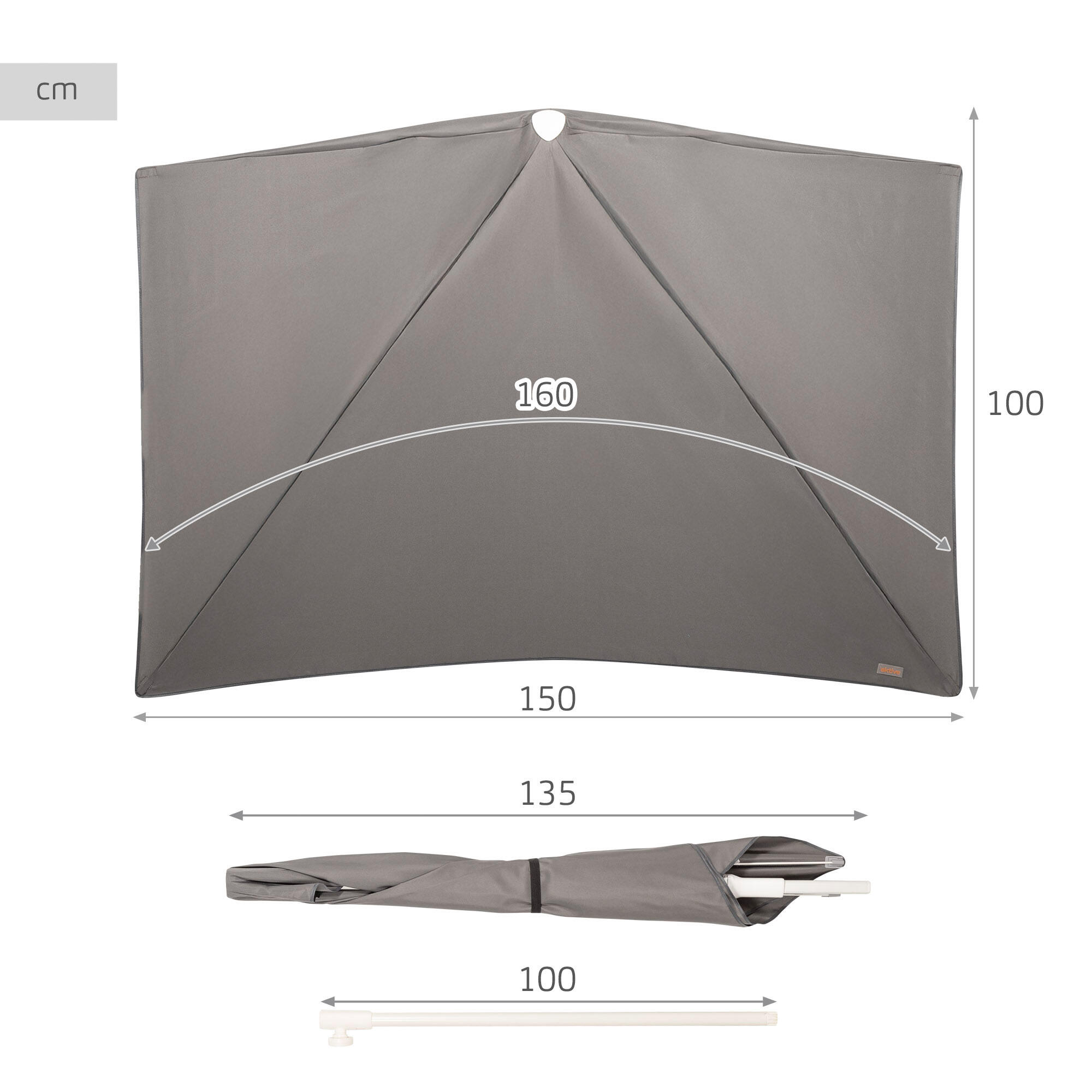 Aktive Parasol mural rectangulaire gris pour jardin 160x100 cm 4/7