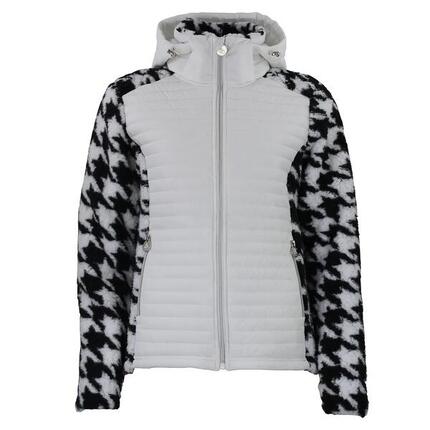 Blouson à capuche zippé bi-matière badge poitrine motif pied de poule femme Peak