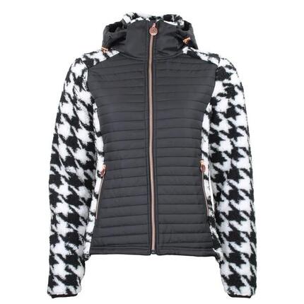 Blouson à capuche zippé bi-matière badge poitrine motif pied de poule femme Peak