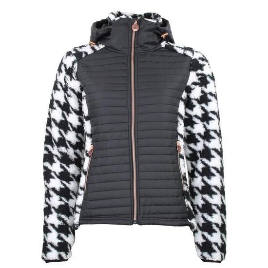 Blouson à capuche zippé bi-matière badge poitrine motif pied de poule femme Peak