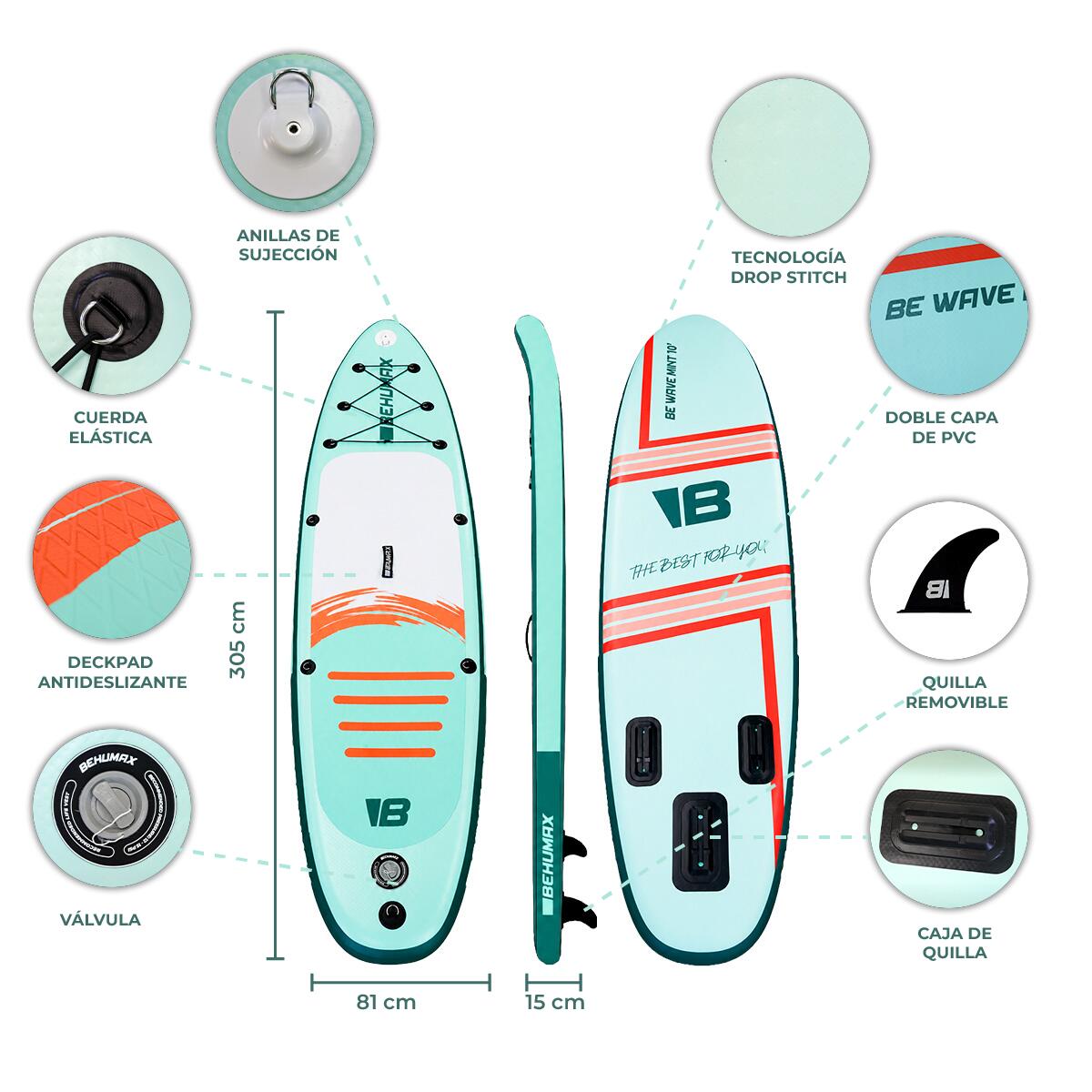 Behumax - Tabla de paddle surf hinchable Be Wave Mint 10 6/6