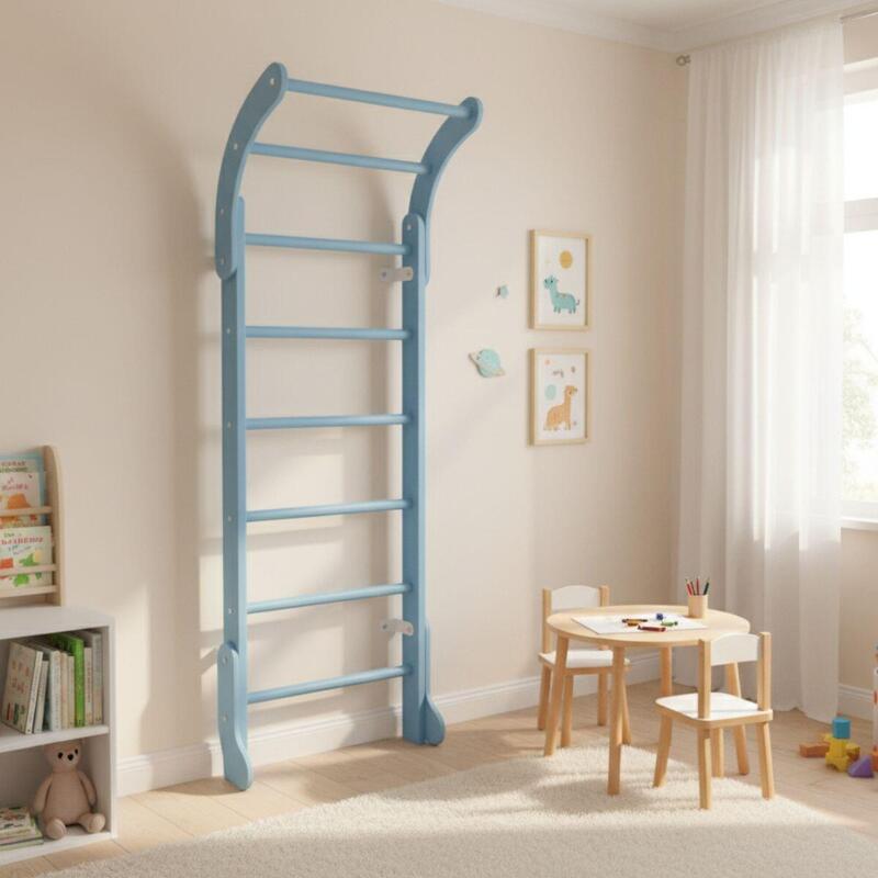 Copii Fitness Spalier Gimnastică Scară Suedeză Lemn Mini Albastru Set