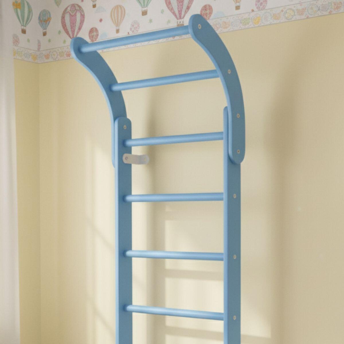 Niños Gimnasia Espalderas de Fitness Barra Madera Mini Azul Celeste Base 6/7