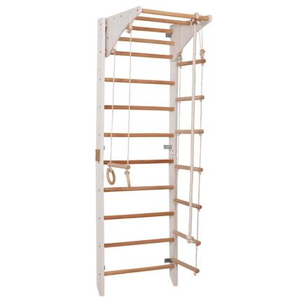 Espalier en bois 230 cm barre réglable, anneaux et corde – Kombi blanc
