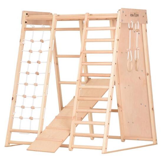 Klettergerüst Indoor Holz für Familie – Sprossenwand & Netz (Classic 3)