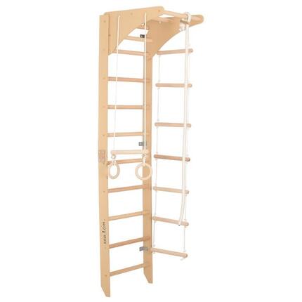 Sprossenwand Holz mit Klimmzugstange, Ringen & Seil – Indoor (SPR C)