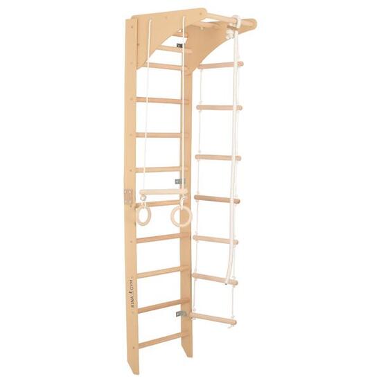 Sprossenwand Holz mit Klimmzugstange, Ringen & Seil – Indoor (SPR C)