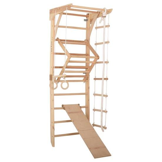 Sprossenwand Holz mit Klimmzugstange, Ringen & Seil – Kinder (Kinder 3)