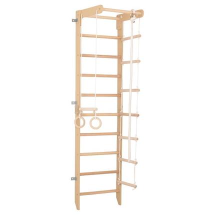 Sprossenwand Holz mit Klimmzugstange & Ringen für Zuhause (SPR B)