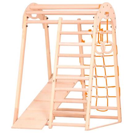 Klettergerüst Indoor Holz mit Sprossenwand, Netz & Ringen (Kids 2)