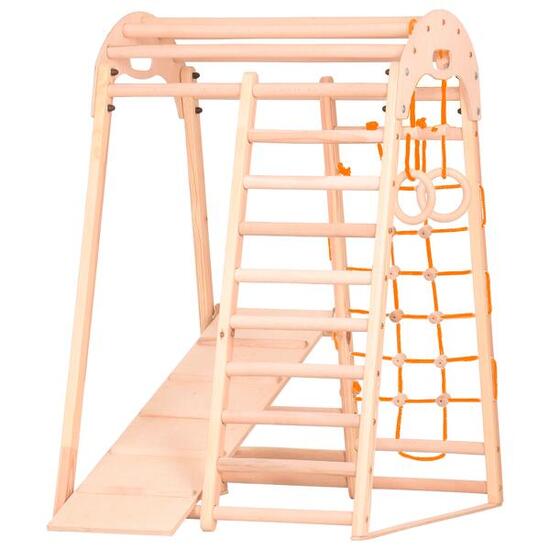 Klettergerüst Indoor Holz mit Sprossenwand, Netz & Ringen (Kids 2)