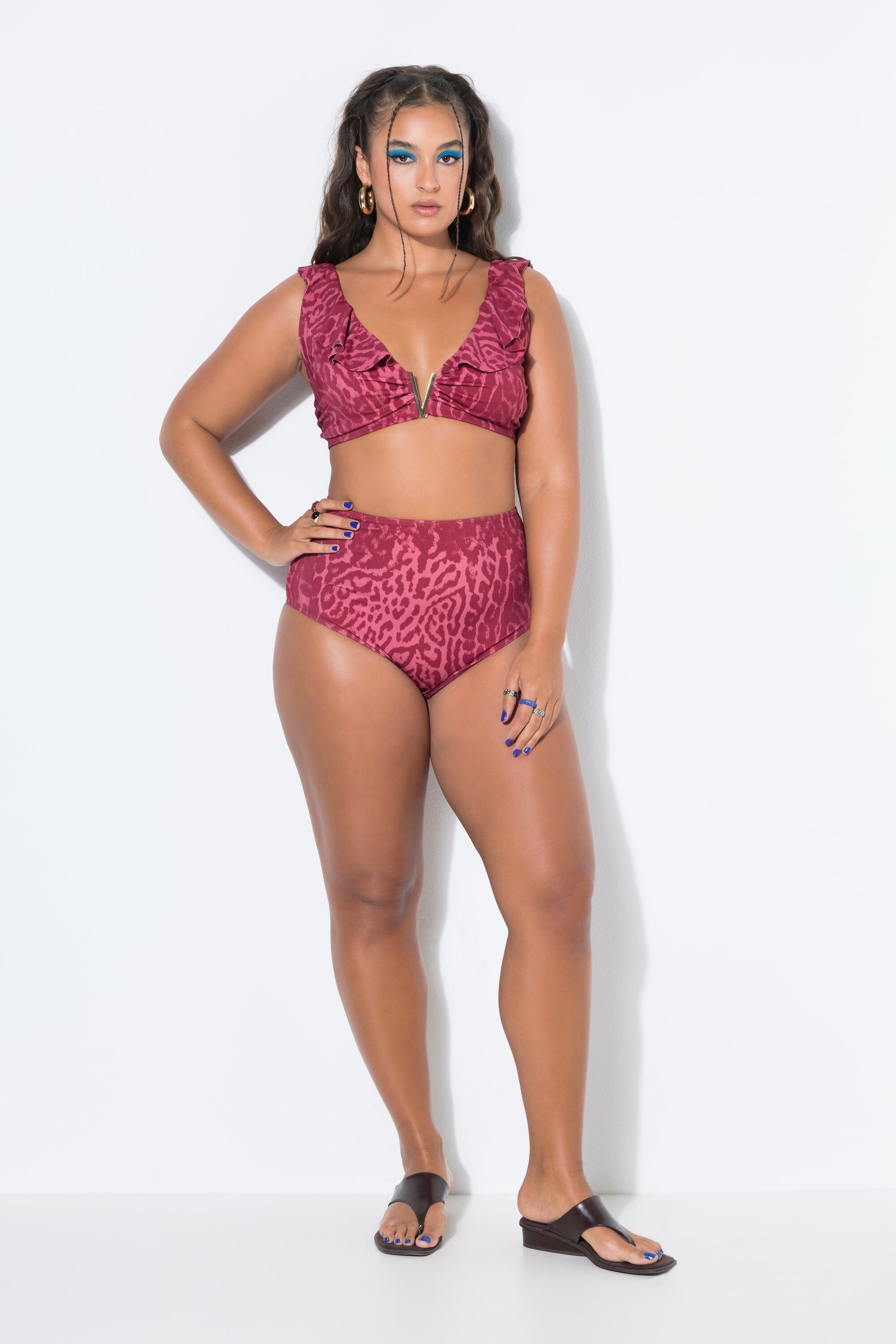 Femme Haut de bikini sculptant bonnets souples motif léopard coloré et volant 3/6