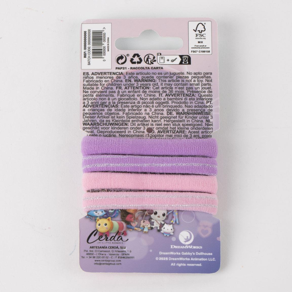 Pack de Coleteros Infantil Gabby’s Dollhouse 4 Piezas Rosa y Lila 3/3