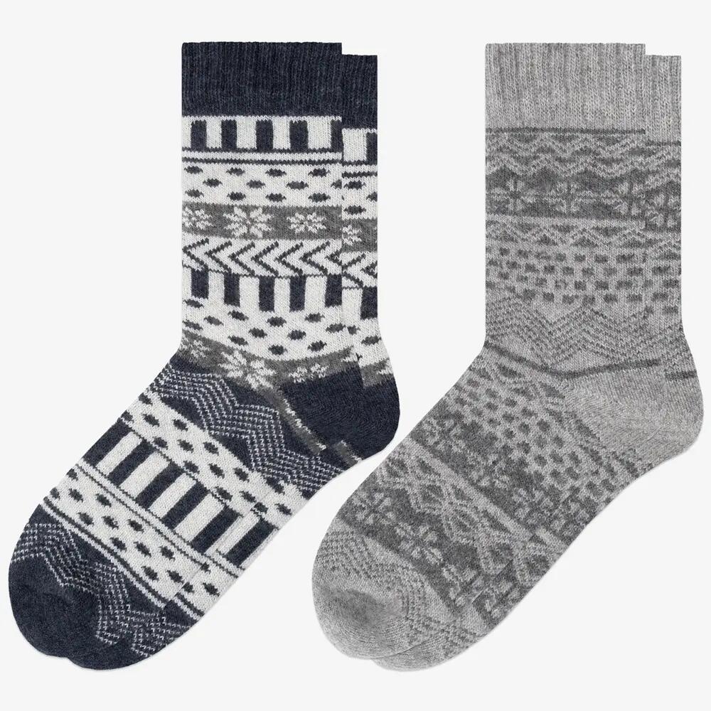 Damen & Herren Dicke Merino Wollsocken 2er Pack (Modell: Lumi) Gry-Nvy 43-46 2/6