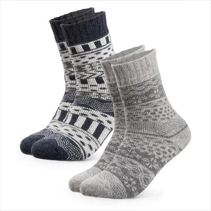 Damen & Herren Dicke Merino Wollsocken 2er Pack (Modell: Lumi)Gry-Nvy 35-38