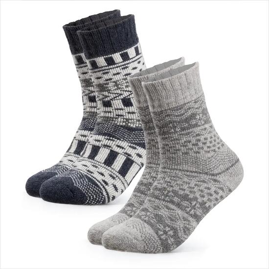 Damen & Herren Dicke Merino Wollsocken 2er Pack (Modell: Lumi)Gry-Nvy 35-38