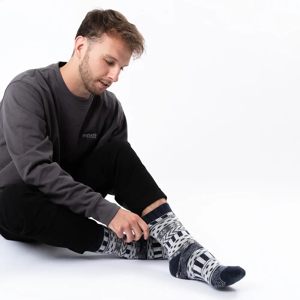 Damen & Herren Dicke Merino Wollsocken 2er Pack (Modell: Lumi) Gry-Nvy 43-46 6/6