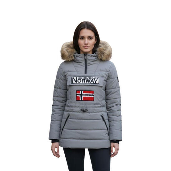 Veste d'hiver longue grise à capuche pour femme Geographical Norway Belinda