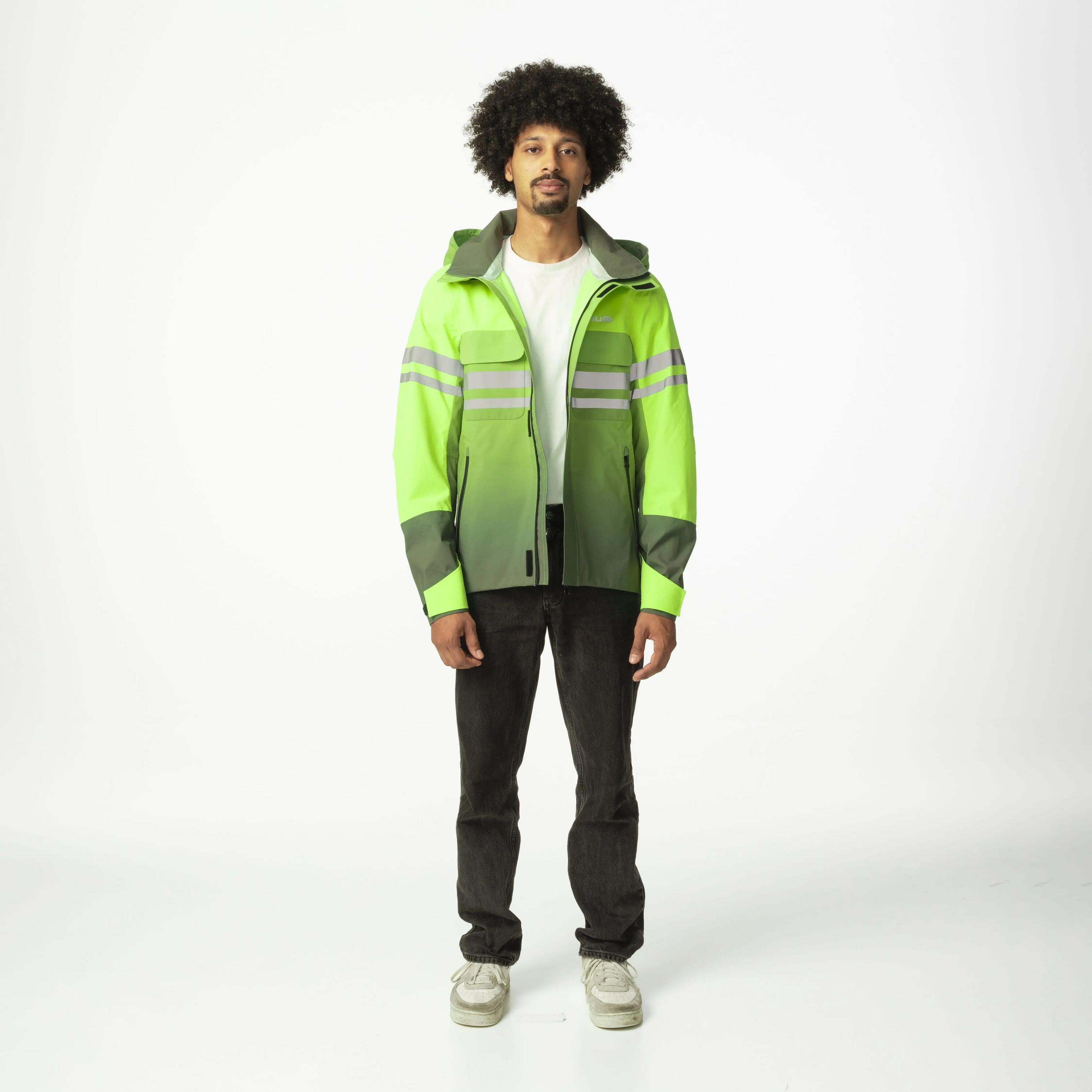 Radfahren Regenjacke Commuter wasserdicht mit Aufprallschutz Grün Impact 4/7
