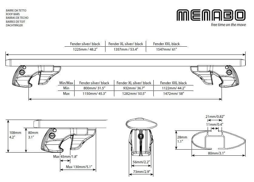 Tetőcsomagtartó Menabo Fender Silver – Suzuki Ignis (HT) 2003-2008, 120 cm, 2 db 7/7