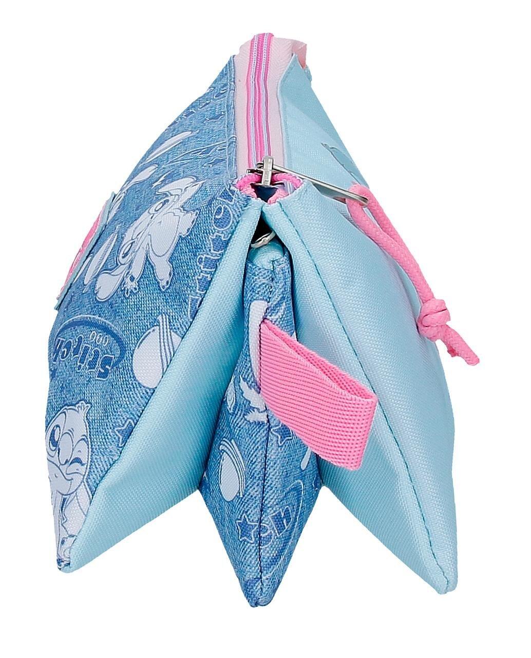 Estojo três compartimentos Stitch Hearts 22x12x5 cm denim 4/5