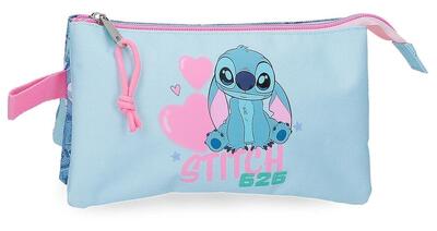 Astuccio tre scomparti Stitch Hearts 22x12x5 cm denim