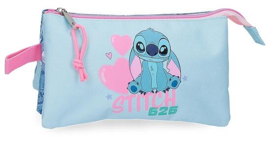 Astuccio tre scomparti Stitch Hearts 22x12x5 cm denim