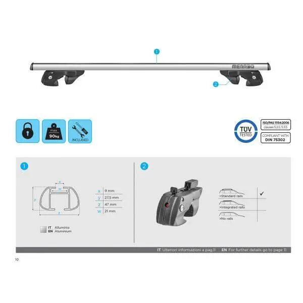 Tetőcsomagtartó Menabo Sherman Silver – Ford Transit Courier 2014+, 120 cm, 2 db 6/7