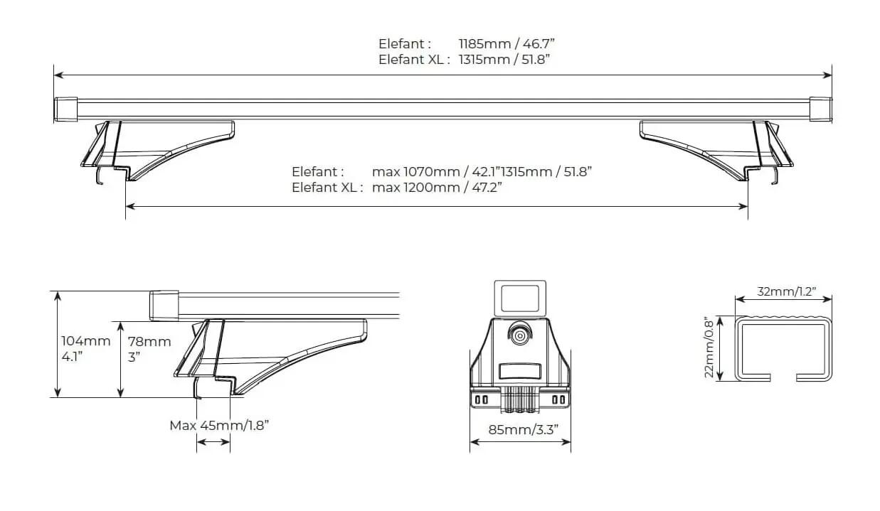 Tetőcsomagtartó Menabo Elefant – Audi A4 (B9/8W) Allroad 2015+, 120 cm, 2 db 3/7