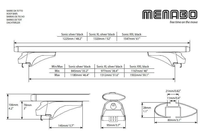 Tetőcsomagtartó Menabo Sonic Silver – Kia X-Cee'd (CD) 2019+, hossz 120 cm, 2 db 7/7
