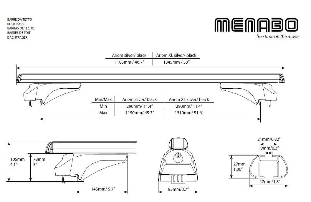 Tetőcsomagtartó Menabo Ariem Black – Ds 7 Crossback 2017+, hossz 120 cm, 2 db 7/7