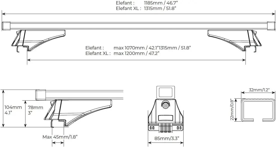 Tetőcsomagtartó Menabo Elefant – Audi A4 (B9/8W) Allroad 2015+, 120 cm, 2 db 5/7