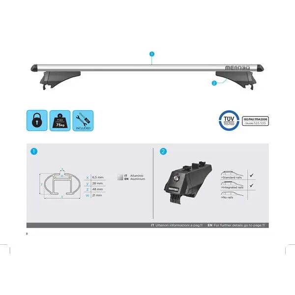 Tetőcsomagtartó Menabo Tiger Silver – Ford B-Max 2012+, hossz 120 cm, 2 db 6/7
