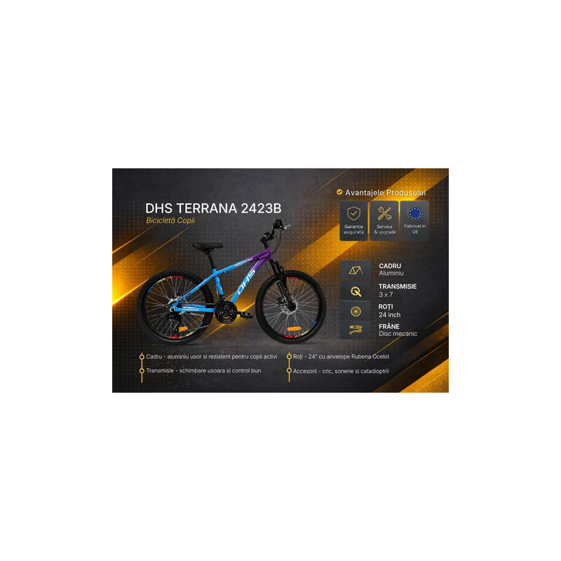Bicicleta Copii Dhs Terrana 2423B, model 2026 - 24 Inch, Violet-Albastru