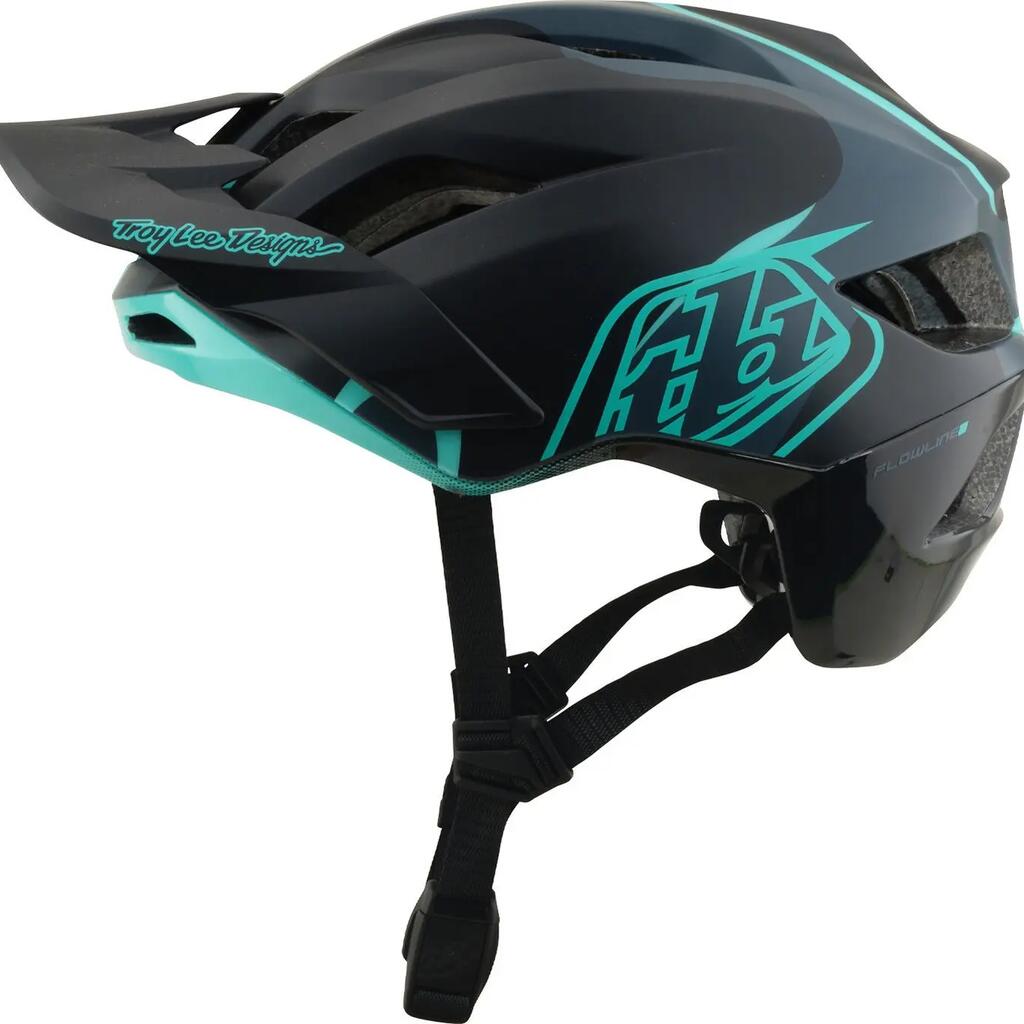 Troy Lee Designs Flowline SE Mips Badge Carbon Real Teal Mountain Bike Helmet