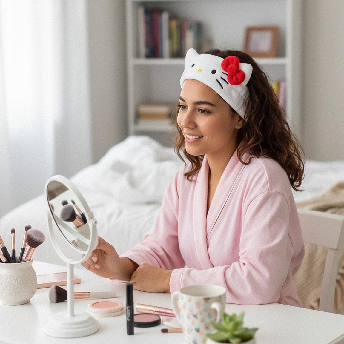 Cerchietto per make-up per adulti Hello Kitty morbido Bianco e rosso 5/7