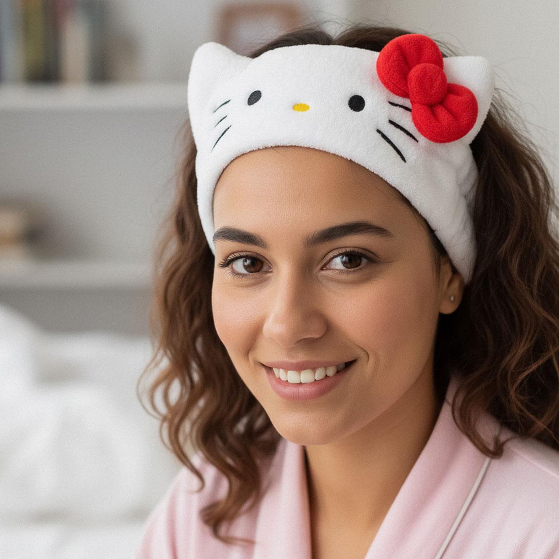 Cerchietto per make-up per adulti Hello Kitty morbido Bianco e rosso 6/7