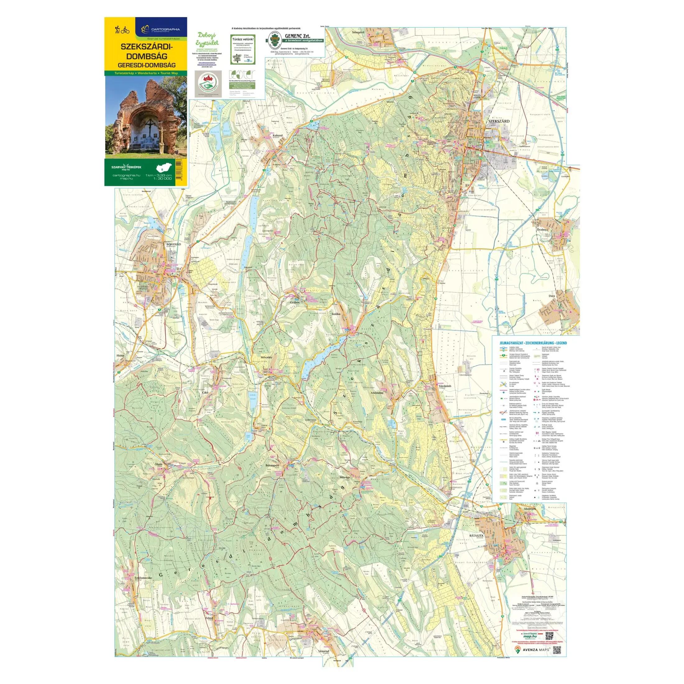 Szekszárdi-dombság, Geresdi-dombság turista-és kerékpáros térkép 2/5