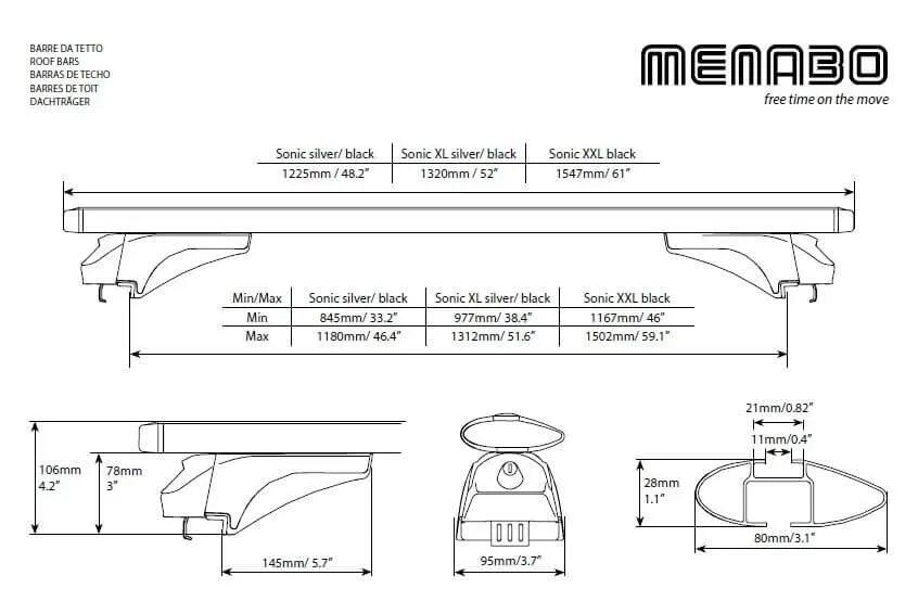 Bare transversale Menabo Sonic Silver pentru Fiat Panda II Cross 2004-2014 7/7